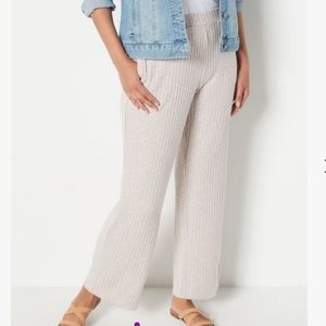 Susan Graver Weekend Pants Ribbed Stretch Pants Beige Straight Leg size 2X Cozy